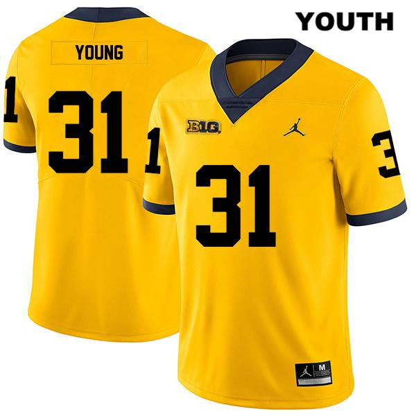 Youth NCAA Michigan Wolverines Jack Young #31 Yellow Jordan Brand Authentic Stitched Legend Football College Jersey TB25A57CC